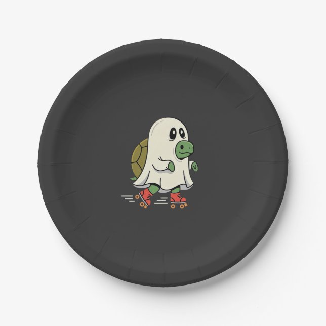 Ghost Turtle Roller Skates Halloween Design_1 Paper Plates (Front)
