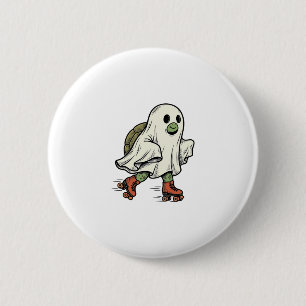 Ghost Turtle Roller Skating Vintage Halloween Desi Button