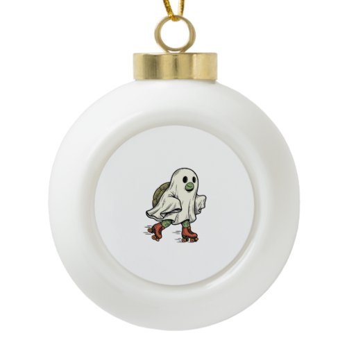Ghost Turtle Roller Skating Vintage Halloween Desi Ceramic Ball Christmas Ornament