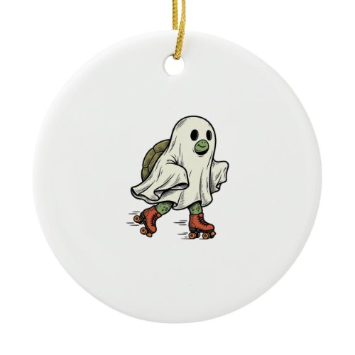 Ghost Turtle Roller Skating Vintage Halloween Desi Ceramic Ornament