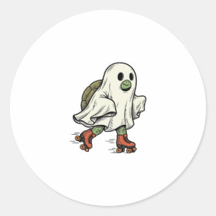 Ghost Turtle Roller Skating Vintage Halloween Desi Classic Round Sticker