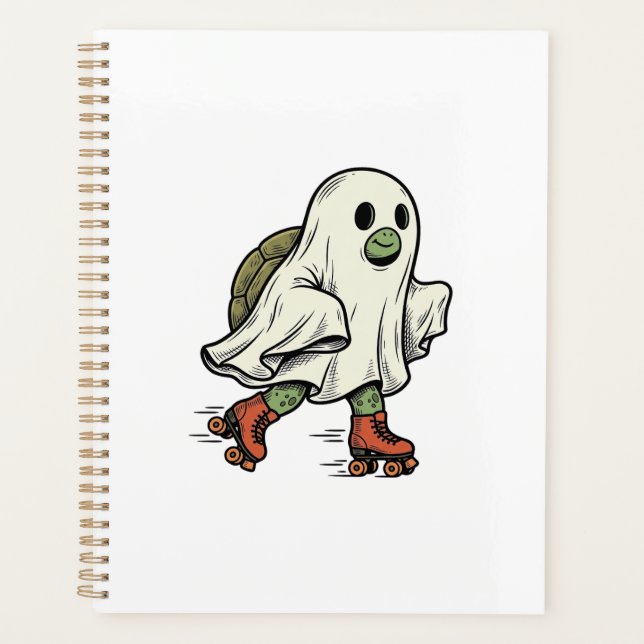 Ghost Turtle Roller Skating Vintage Halloween Desi Planner (Front)