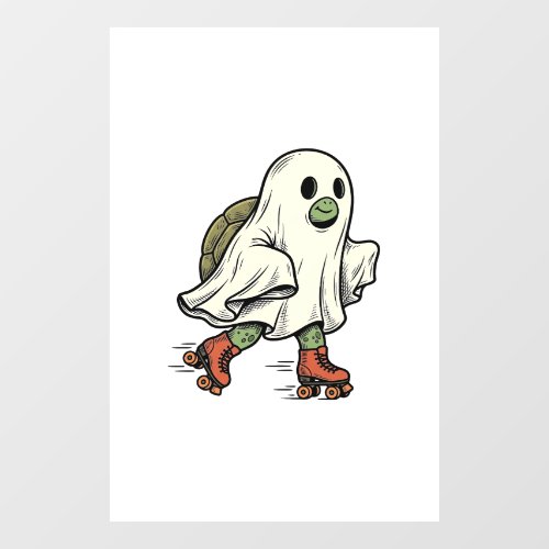 Ghost Turtle Roller Skating Vintage Halloween Desi Window Cling