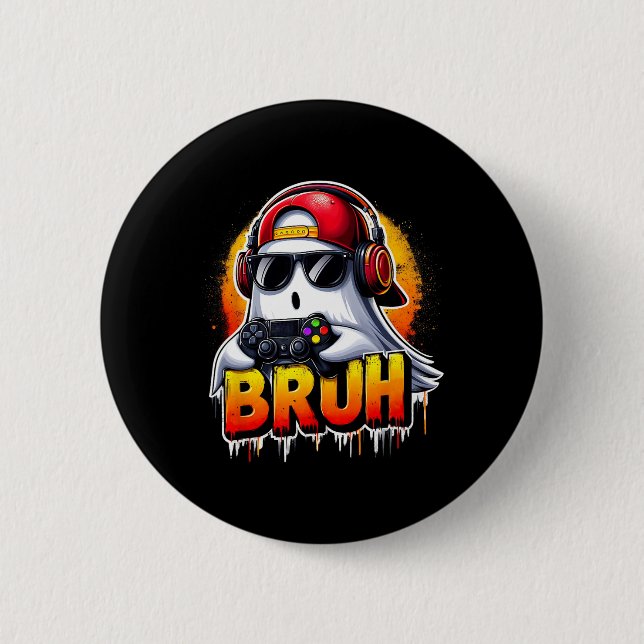 Ghost Video Game Bruh Halloween Gaming Controller  Button (Front)
