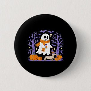 Ghost Walking Dachshund Funny Spooky Season Button