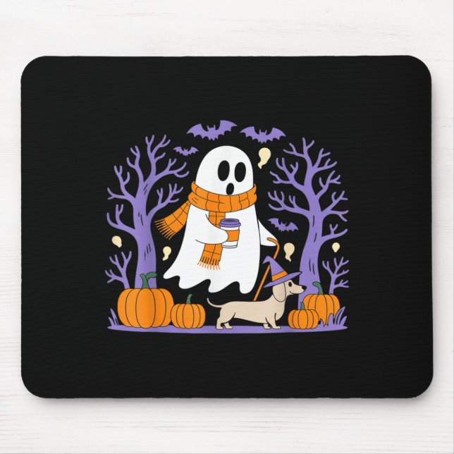 Ghost Walking Dachshund Funny Spooky Season Mouse Pad (Front)