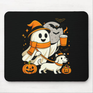 Ghost Walking Dachshund Spooky Season Halloween Mouse Pad