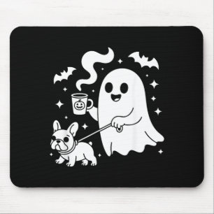 Ghost Walking Dog French Bulldog Coffee Halloween Mouse Pad