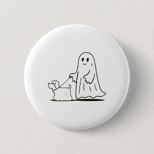 Ghost Walking Dog Ghostie Funny Halloween Dog Love Button