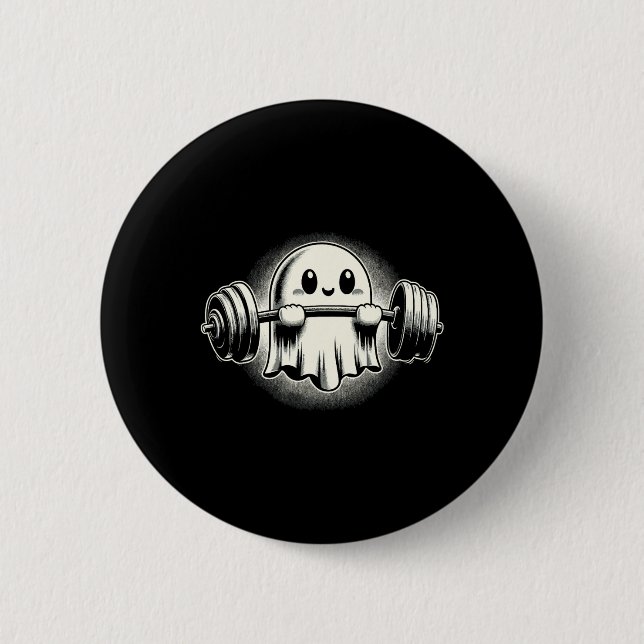 Ghost Weightlifting Funny Ghost Workout Halloween  Button (Front)