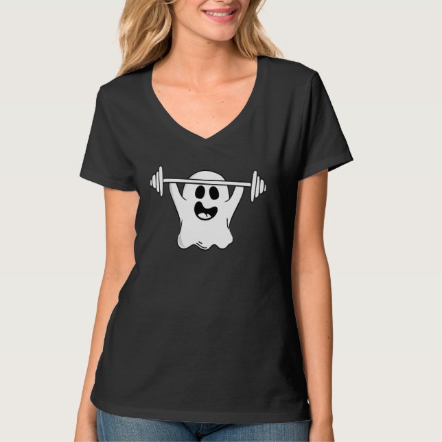 Ghost Weightlifting Halloween Fitness Gym Workout T-Shirt (Front)