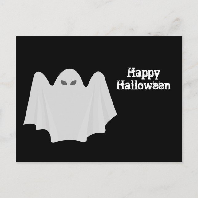 Ghost White Cartoon Graphic Halloween Postcard (Front)
