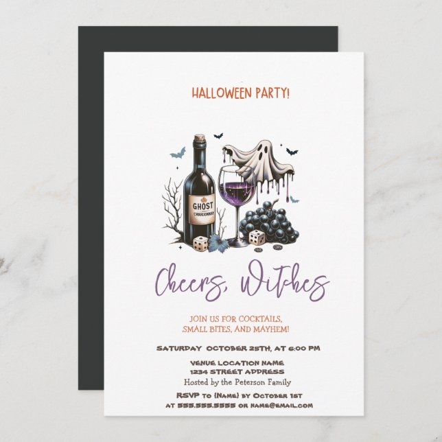 Ghost Wine Halloween Party Invitation (Front/Back)