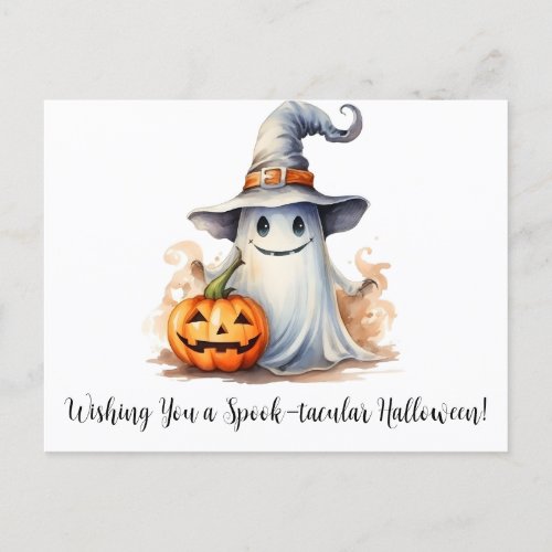 Ghost Wishing You a Spook_tacular Halloween Holiday Postcard