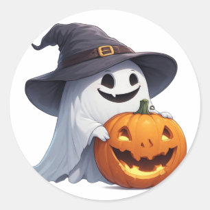 Ghost Witch Hat Pumpkin Halloween Party Accent 🎃 Classic Round Sticker