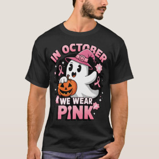 Ghost Witch In October We Wear Pink Breast Cancer T-Shirt