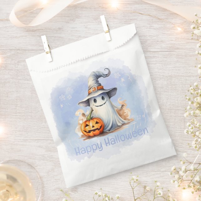 Ghost Witches Hat Jack-O' Lantern Happy Halloween Favor Bag (Clipped)