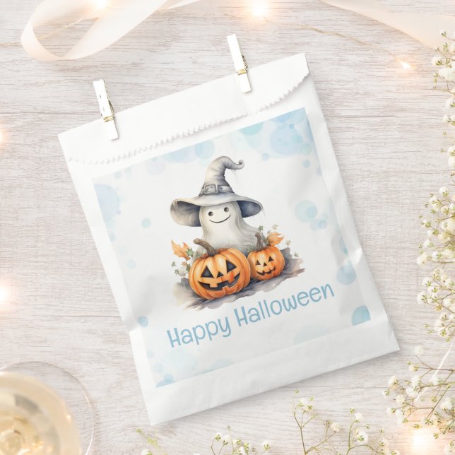 Ghost Witches Hat Jack-O' Lantern Happy Halloween Favor Bag (Clipped)