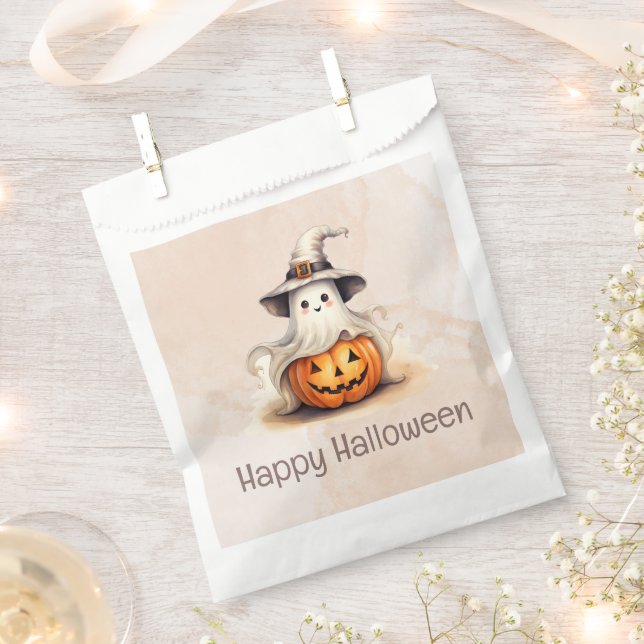 Ghost Witches Hat Jack-O' Lantern Happy Halloween Favor Bag (Clipped)