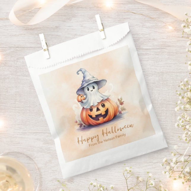 Ghost Witches Hat Jack-O' Lantern Happy Halloween Favor Bag (Clipped)