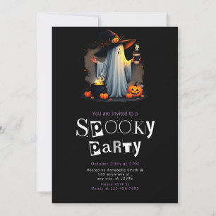 Ghost Witches Hat Modern Minimalist Halloween Invitation