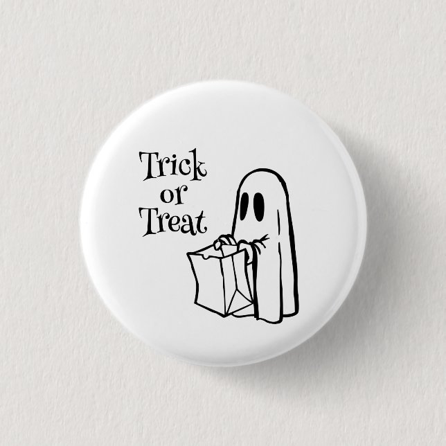 Ghost with Bag Trick or Treat Button (Front)