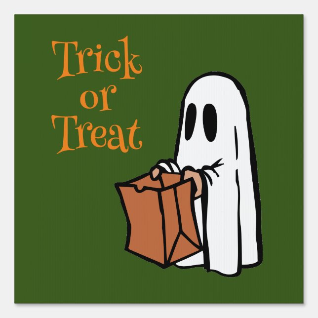 Ghost with Bag Trick or Treat  Sign (Front)