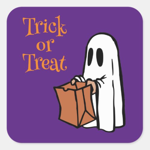 Ghost with Bag Trick or Treat   Square Sticker