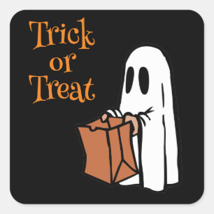 Ghost with Bag Trick or Treat Square Sticker