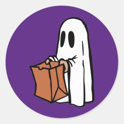 Ghost with Bag Trick or Treating Brownie Classic Round Sticker