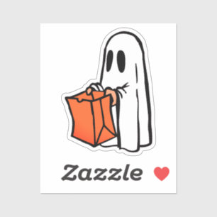Ghost with Bag Trick or Treating Halloween Sticker