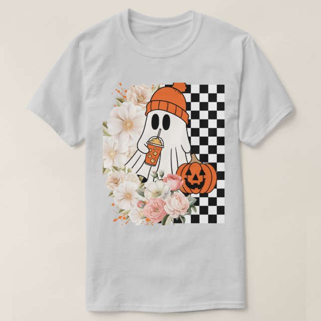 Ghost with Beanie – Cute Spooky Halloween Graphic T-Shirt (Design Front)