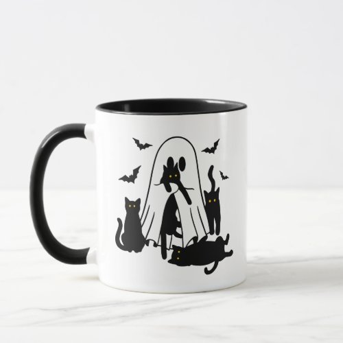 Ghost with Black Cats Halloween Mug