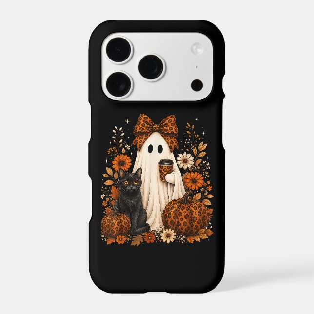 Ghost with Coffee Black Cat Halloween iPhone Case (Back)