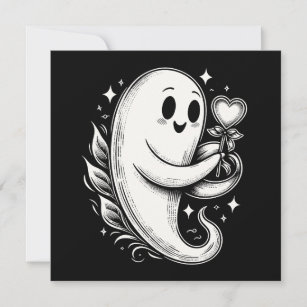 Ghost with Heart Cute Spooky Valentine Card