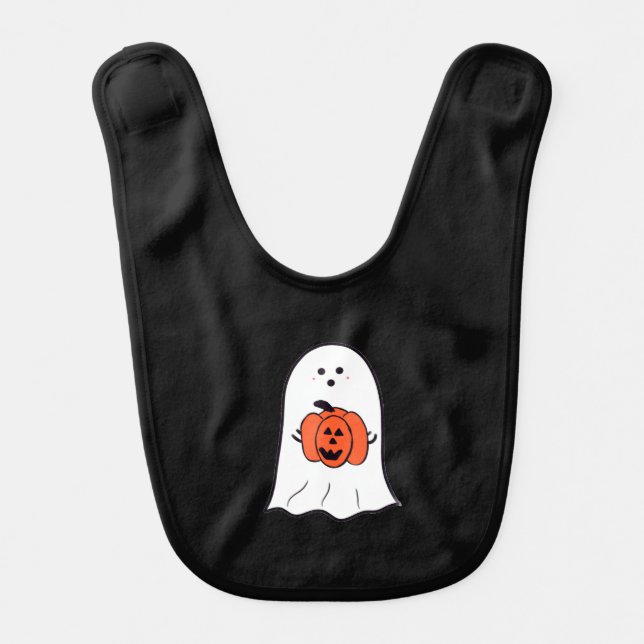 Ghost with Jack-o-Lantern Baby Bib (Front)
