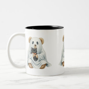 Ghost with Kitten, Teddy Bear, Halloween, Author N Two-Tone Coffee Mug