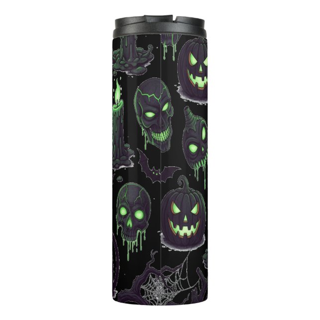 Ghost with Lantern and Green Eyes Thermal Tumbler (Back)