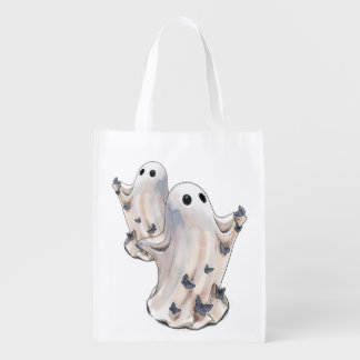 Ghost with little butterflies Halloween Grocery Bag