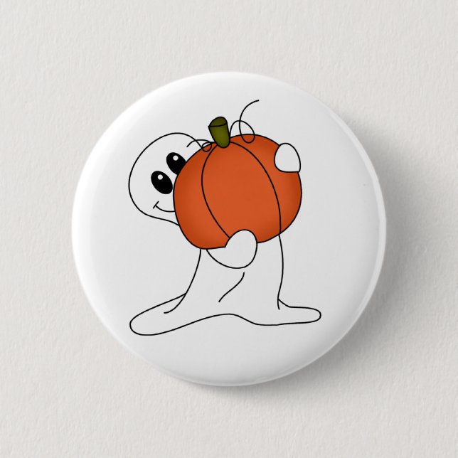 Ghost with Orange Pumpkin Pinback Button (Front)