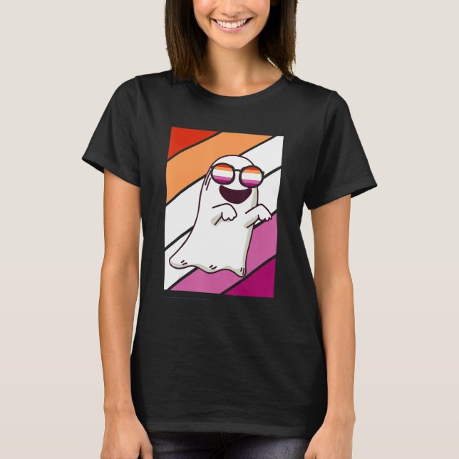 Ghost With Pride Lesbian Flag Lgbtq Proud Ally Pri T-Shirt (Front)