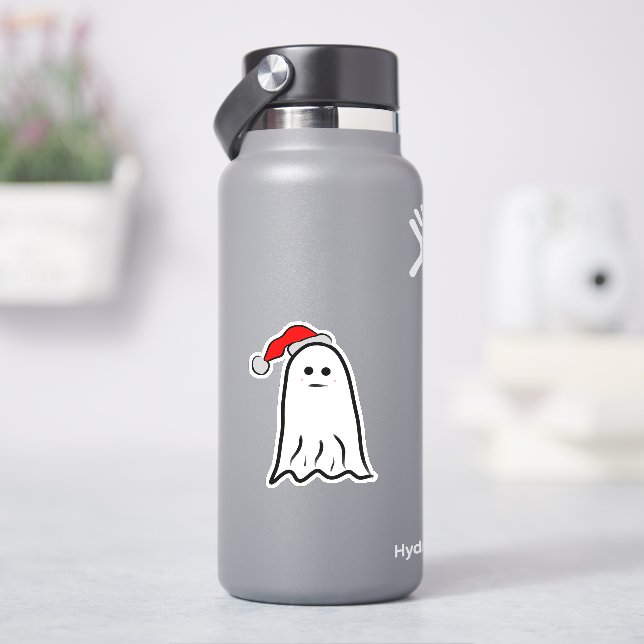 Ghost with Santa Hat  Sticker (HydroFlask)