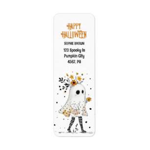 Ghost with Sunflowers Whimsical Halloween Address Label