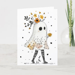Ghost with Sunflowers Whimsical Happy Halloween  Card