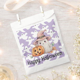 Ghost with Witches Hat Cute Happy Halloween Favor Bag