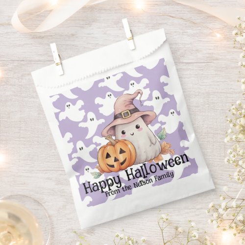 Ghost with Witches Hat Cute Happy Halloween Favor Bag
