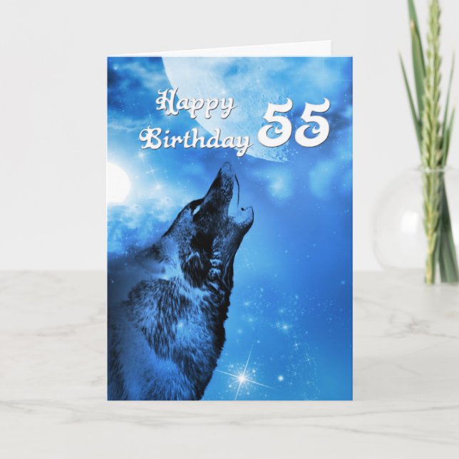 Ghost wolf howling 55th birthday card (Front)