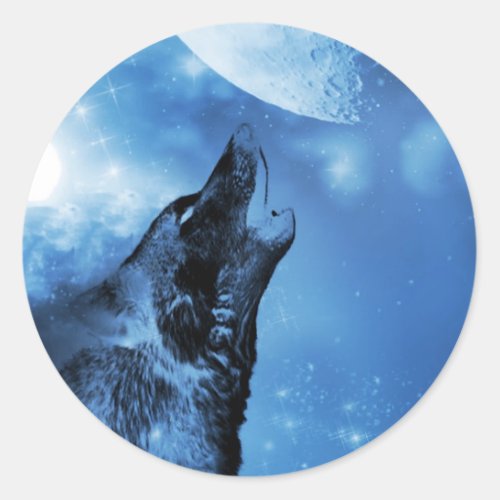 Ghost wolf howling at the moon classic round sticker