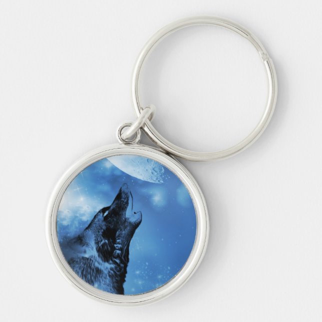 Ghost wolf howling at the moon keychain (Front)