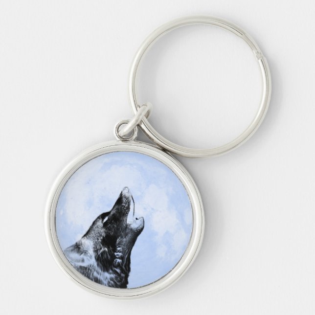Ghost wolf howling at the moon keychain (Front)